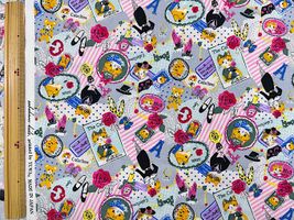 YUWAシャーティングプリント「犬と猫の優雅な生活」グレー