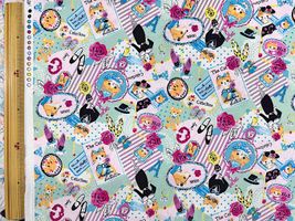 YUWAシャーティングプリント「犬と猫の優雅な生活」ミントブルー