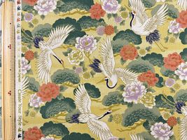 【現品限り特価】ヴィンテージシーチングプリントCreate Your Style「鶴」ヤマブキ