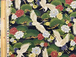 【現品限り特価】ヴィンテージシーチングプリントCreate Your Style「鶴」ブラック