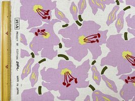 コットンこばやし綿麻キャンバスプリント「百合」ピンク花×生成