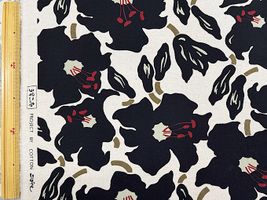 コットンこばやし綿麻キャンバスプリント「百合」ブラック花×生成