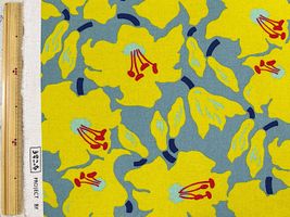 コットンこばやし綿麻キャンバスプリント「百合」ブルーグリーン