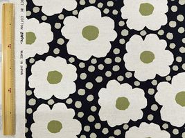 コットンこばやし綿麻キャンバスプリント「エッグフラワー」生成花×ブラック地