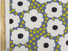 コットンこばやし綿麻キャンバスプリント「エッグフラワー」生成花×ブルーグレー地