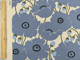 コットンこばやし綿麻キャンバスプリント「ポピー」ブルー