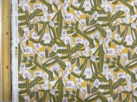 【現品限り特価】ラフなお花と葉っぱの60ローンプリントイエロー