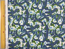 【現品限り特価】ラフなお花と葉っぱの60ローンプリントグリーン