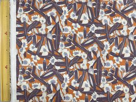 【現品限り特価】ラフなお花と葉っぱの60ローンプリントオレンジブラウン