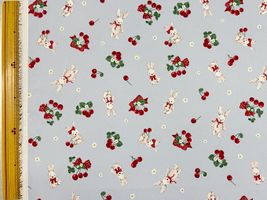 青木美沙子×クラシカルモダン 広幅ポリエステルプリント「ラビットチェリー」ライトブルー