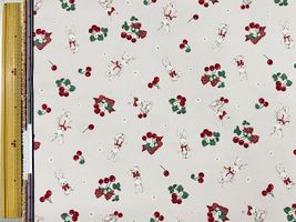 青木美沙子×クラシカルモダン 広幅ポリエステルプリント「ラビットチェリー」アイボリー