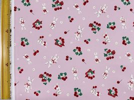 青木美沙子×クラシカルモダン 広幅ポリエステルプリント「ラビットチェリー」ライトピンク