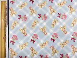 青木美沙子×クラシカルモダン 広幅ポリエステルプリント「あこがれくま」ペールブルー