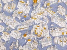 my piece of fabric 60ローンプリント「アニマル・ベーカリー」ブルーグレー地