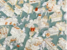 my piece of fabric 60ローンプリント「アニマル・ベーカリー」グリーン地