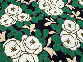 コットンこばやし コットンキャンバスプリント「ポタリーローズ」ブラック地×白花