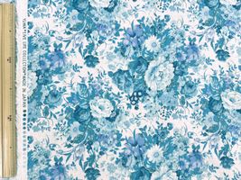 YUWA綿麻キャンバスプリント「アンティークローズ」ライトブルー系