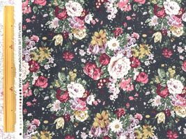 YUWA綿麻キャンバスプリント「アンティークローズ」ブラック地