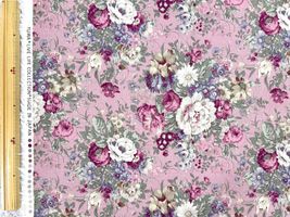 YUWA綿麻キャンバスプリント「アンティークローズ」ピンク地