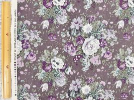 YUWA綿麻キャンバスプリント「アンティークローズ」パープルグレー系