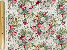 YUWA綿麻キャンバスプリント「アンティークローズ」生成地×赤花