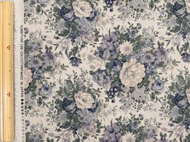 YUWA綿麻キャンバスプリント「アンティークローズ」生成地×青花