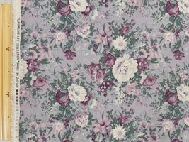 YUWA綿麻キャンバスプリント「アンティークローズ」ラベンダー系