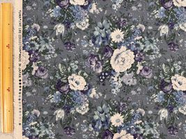 YUWA綿麻キャンバスプリント「アンティークローズ」グレー地