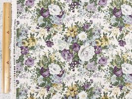 YUWA綿麻キャンバスプリント「アンティークローズ」生成地×紫花