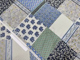 シルキーライクコットンプリント「パッチワーク」ブルー系