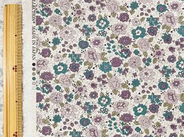 YUWA綿麻キャンバスプリント「graceful flowers」生成地×紫花