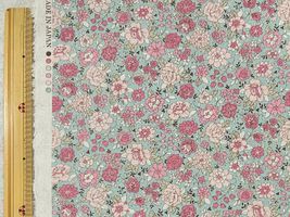 YUWA綿麻キャンバスプリント「graceful flowers」水色地