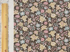 YUWA綿麻キャンバスプリント「graceful flowers」チャコール地