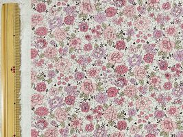 YUWA綿麻キャンバスプリント「graceful flowers」生成地×ピンク花