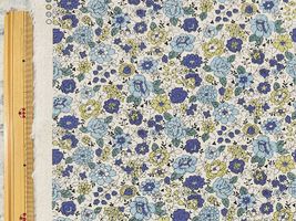 YUWA綿麻キャンバスプリント「graceful flowers」生成地×青花