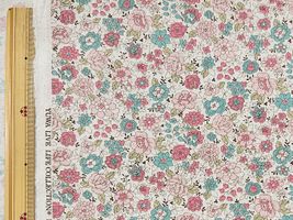 YUWA綿麻キャンバスプリント「graceful flowers」ミント系