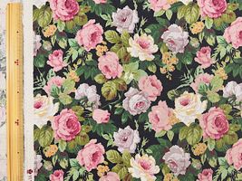 YUWA綿麻キャンバスプリント「Eleanor（エレノア）」黒地×ピンク花