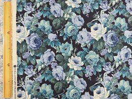 YUWA綿麻キャンバスプリント「Eleanor（エレノア）」黒地×青花