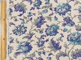 YUWA綿麻シーチングプリント「Nordic flower」生成地×青花