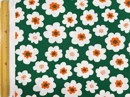 オックスプリント 北欧調のポップフラワーグリーン