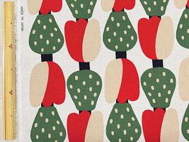 コットンこばやし綿麻キャンバスプリント「チューベリー」生成×グリーンレッド