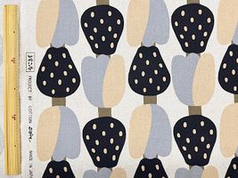 コットンこばやし綿麻キャンバスプリント「チューベリー」生成×ブラック