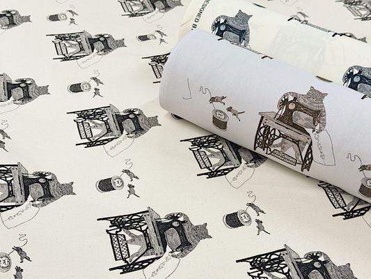 オックスプリント「猫のミシンかけ」