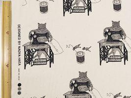 オックスプリント「猫のミシンかけ」生成(綿かす残し)