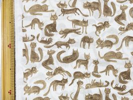 【期間限定特別価格】my piece of fabric 60ローンプリント「気ままな黒猫さん」セピアブラウン