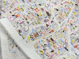 【期間限定特別価格】60ローンプリント「犬の飛行機と街並み」_拡大イメージ