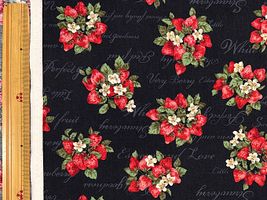 【現品限り特価】シーチングプリント un/no「クラシカルストロベリー」ブラック