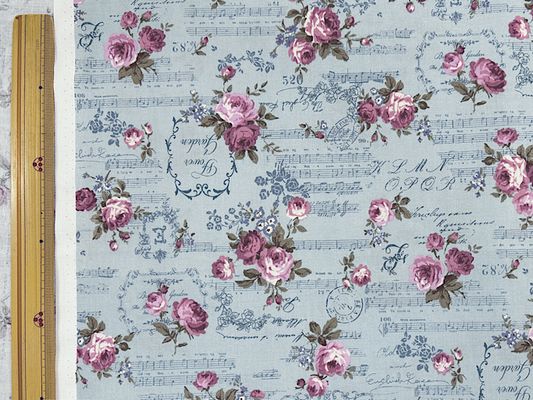 【現品限り特価】音楽とローズのロココ調シーチングプリント