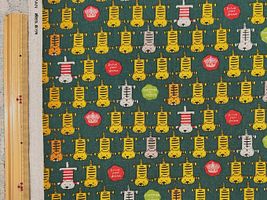 コットンこばやし 綿麻キャンバスプリント  ぺったりトラねこグリーン