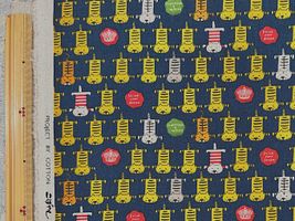 コットンこばやし 綿麻キャンバスプリント  ぺったりトラねこネイビー